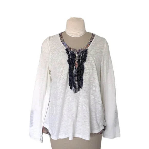 Anthropologie Postmark Ruffle Henley Top - Picture 2 of 6